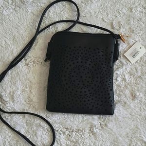 Black Vegan Leather Mini Crossbody Handbag